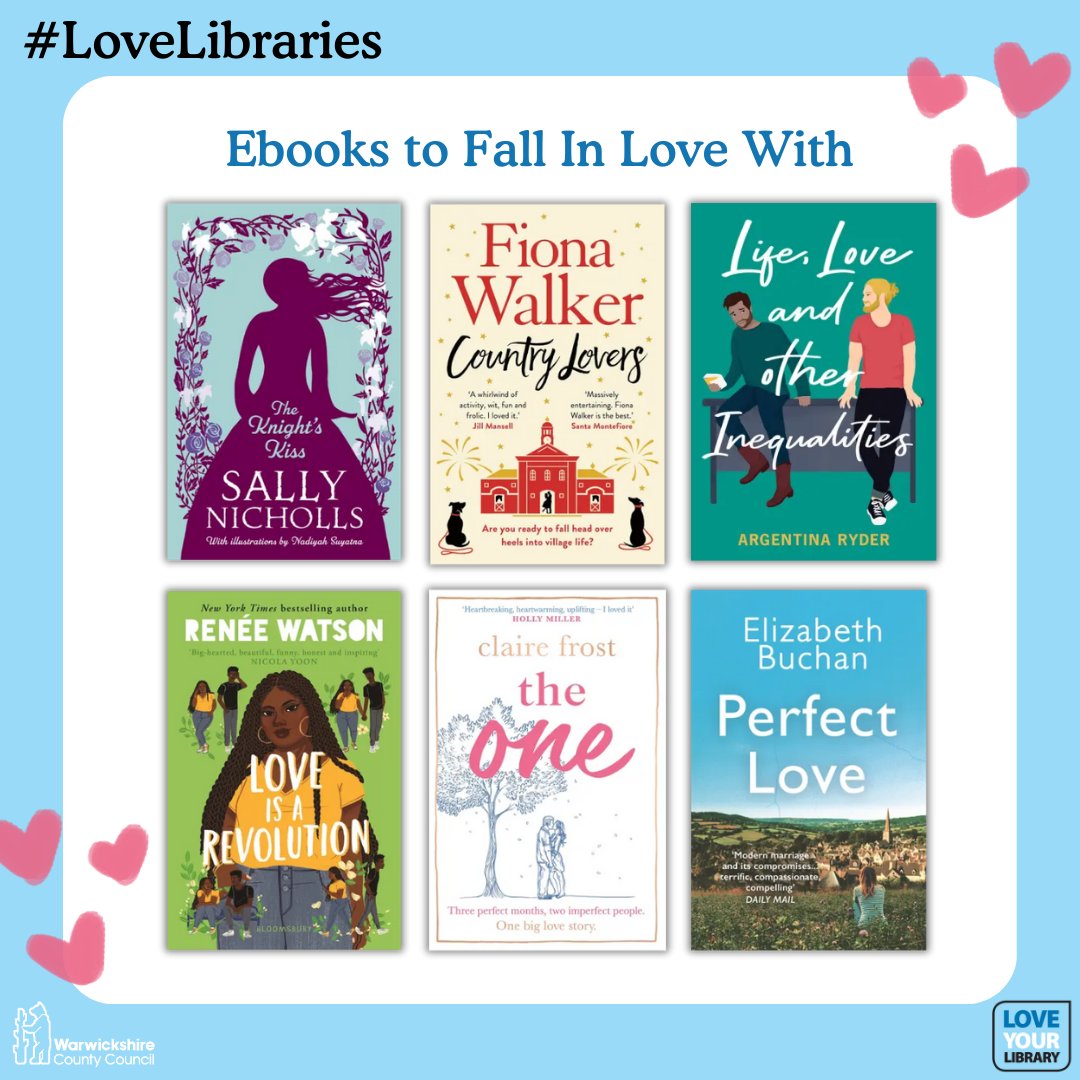 There are so many romances to read over on <a href="/BorrowBox/">BorrowBox</a> during our month of love! Here are just a few of our favourites...

Find more wonderful love stories over at warwickshire.borrowbox.com/ebooks/adult/g…

#LoveLibraries
#LoveYourLibrary

<a href="/fionawalkeruk/">Fiona Walker</a> <a href="/reneewauthor/">Renée Watson</a> <a href="/FabFrosty/">Claire Frost</a> <a href="/elizabethbuchan/">Elizabeth Buchan</a>