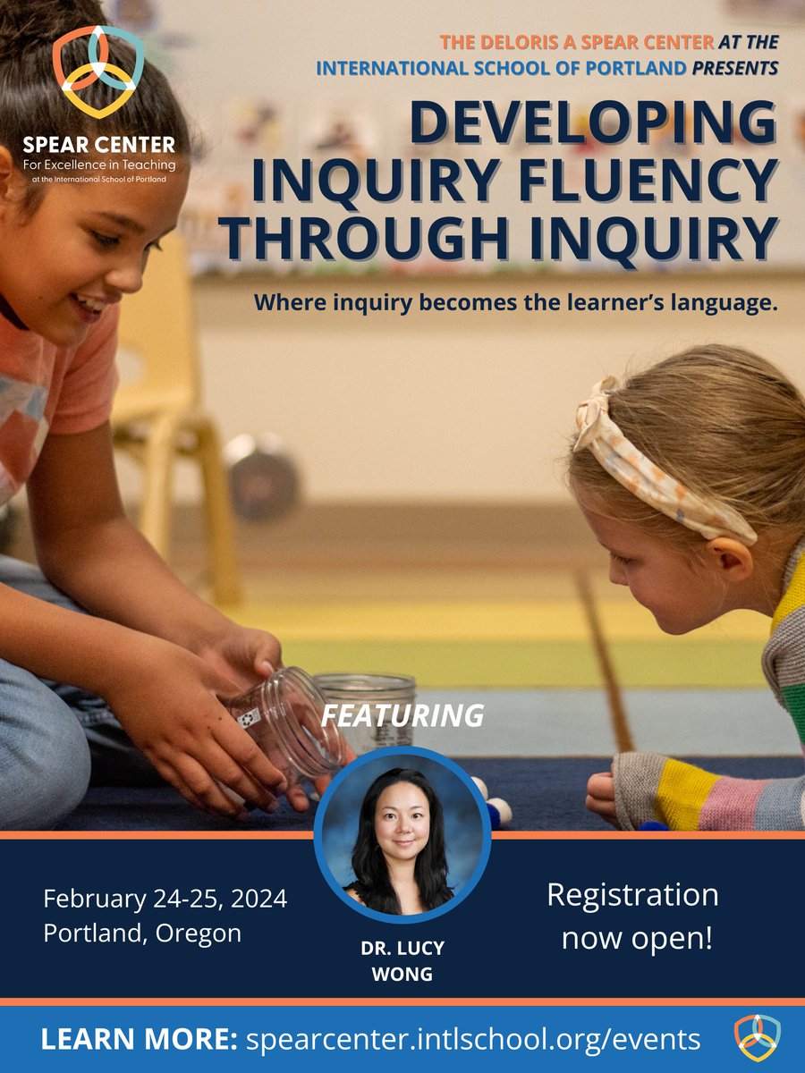 spearcenterpdx's tweet image. What specific strategies help students apply inquiry skills throughout the inquiry cycle?
Explore this and more with Dr. Lucy Wong in her upcoming workshop @intlschool on February 24-25, 2024!
Registration closes soon...reserve your spot today! spearcenter.intlschool.org/dr-lucy-wong/
#inquiry