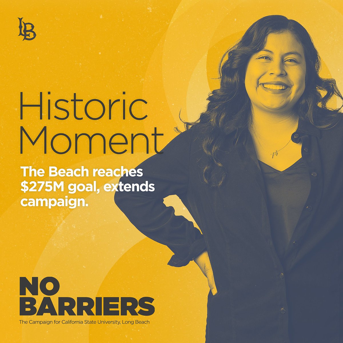 Go Beach! Cal State Long Beach has reached its $275 million fundraising goal for its #NoBarriers campaign. The campaign will be extended until the launch of the university’s 75th anniversary celebration in late September. Read more here: csulb.edu/no-barriers/ar…