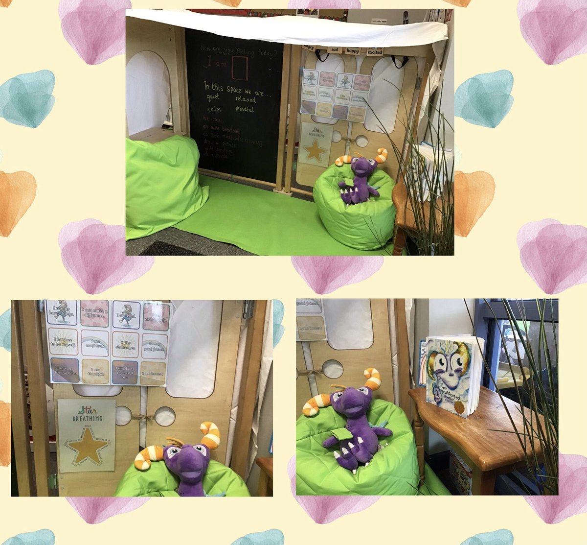 Today we have read all about ‘Twitch - The very frustrated monster”⁦@WorryWoos⁩. This afternoon we set up a mindfulness area in our classroom. ⁦@PoppyfieldSch⁩ ⁦@MrsBytheway⁩