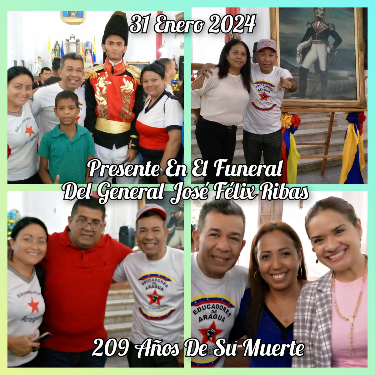 Junto a Educad Aragua #Ribas desde la Victoria acompañando la Conmemoración de los 209 años del vil asesinato del Vencedor de los Tiranos y héroe de la Juventud G/J José Félix Ribas
¡Necesario es Vencer!
#PorLasMalasNada
<a href="/NicolasMaduro/">Nicolás Maduro</a>
<a href="/_LaAvanzadora/">Yelitze Santaella</a>
<a href="/Soykarinacarpio/">Karina Carpio</a>
<a href="/PartidoPSUV/">PSUV</a>