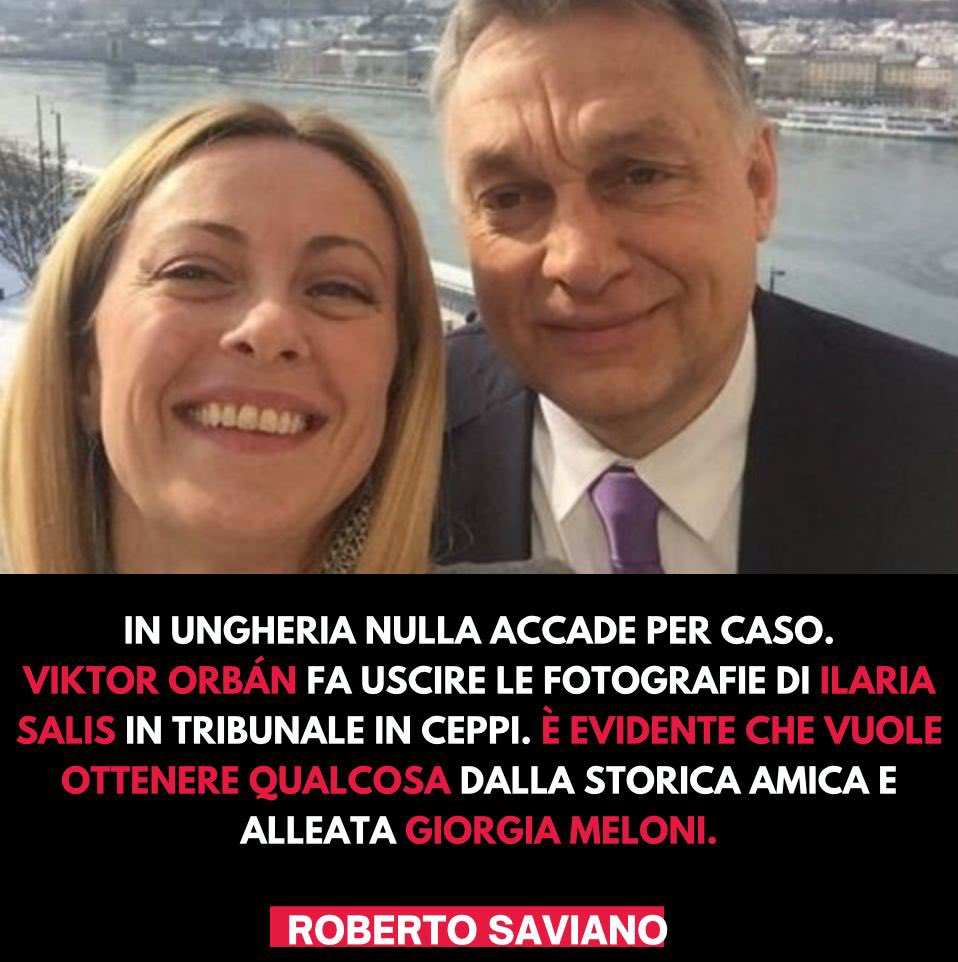 Perché dal tribunale ungherese arrivano foto di #IlariaSalis incatenata? Ecco il messaggio: così trattiamo i dissidenti politici. Ma c’è altro: un ricatto a Giorgia #Meloni, storica amica e alleata di #Orbán, lui sapeva che quelle immagini avrebbero fatto il giro del mondo. E