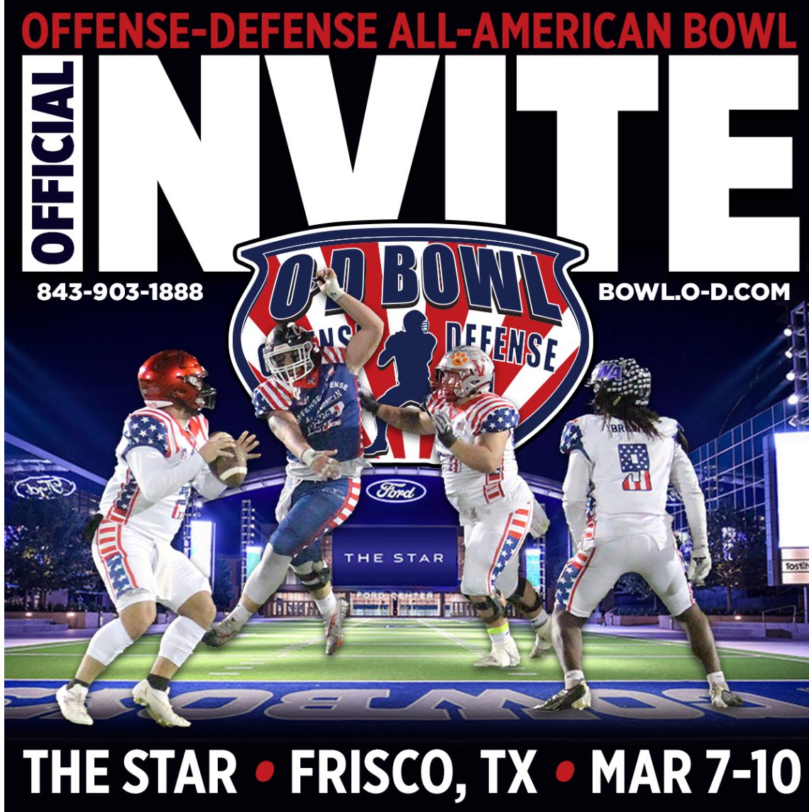 Dear Misha Antipov,
You have been selected as one of the nations top football players in your age group by the coaches and selection committee of Offense-Defense located in Myrtle Beach, SC.
The O-D All- American Bowl selection committee.