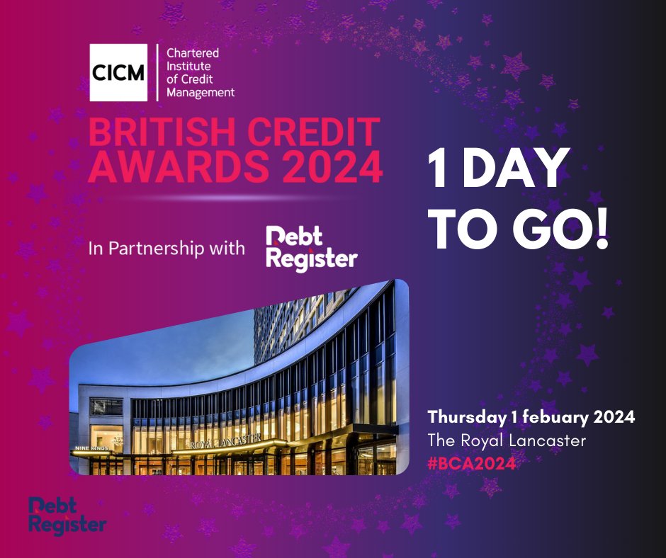 DebtRegister's tweet photo. Good evening, everyone!
 
Just one day to go until the British Credit Awards 2024. We extend our best wishes to all the nominees! Stay tuned for updates and insights straight from the ceremony. 🎉

#BCA2024 https://t.co/5lb8TxyVEZ
