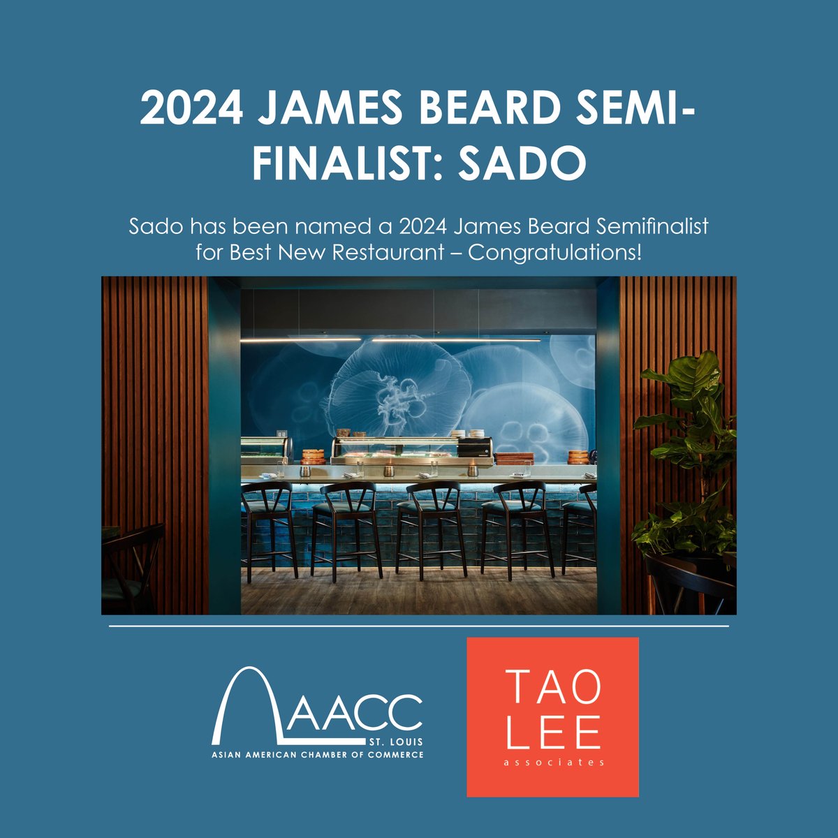 Congratulations to Sado for being named a 2024 James Beard Semifinalist for Best New Restaurant! 
Shoutout to chef Nick Bognar and AACC members Tao + Lee as the designers of the space on The Hill. If you haven't already, make your way to Sado for some incredible sushi.