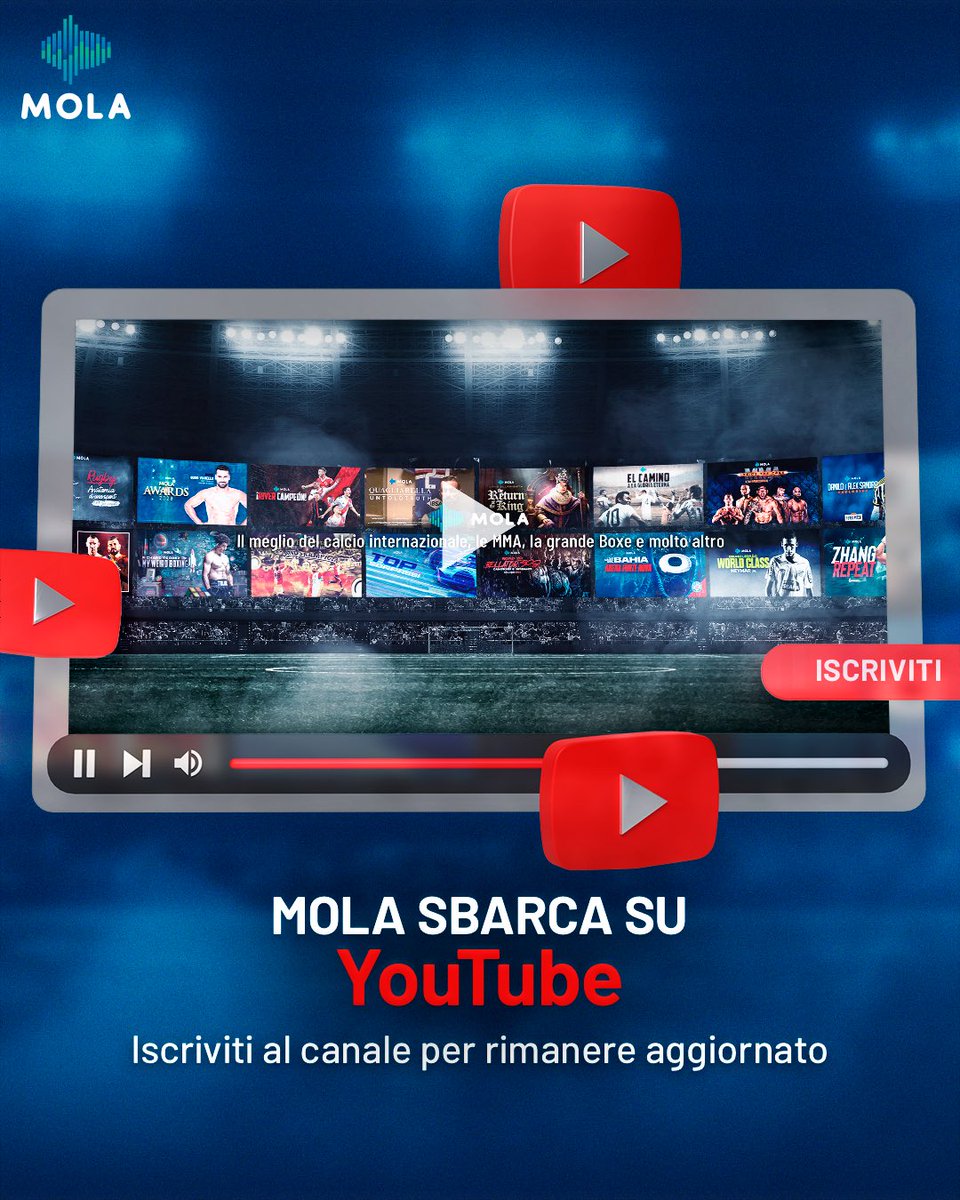 Mola su #YouTube❓
ADESSO SÌ 📲🔥

Iscriviti al canale 👉 youtube.com/@MolaItalia?si…

#Mola