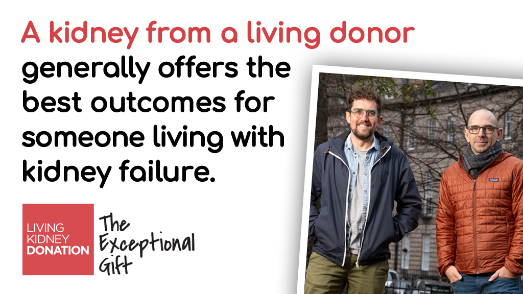 A kidney from a living donor generally offers the best outcomes for someone living with kidney failure 💙

Find out more at livingdonation.scot
#TheExceptionalGift