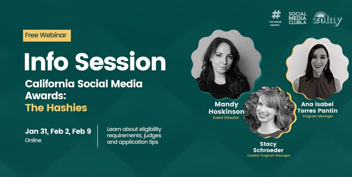 California Marketers: Get recognized with 🏆 THE HASHIES 🏆

We've got info sessions to answer any Qs you have:

Jan 31 is on Instagram Live

February 2 on Zoom

February 9 on Zoom

eventbrite.com/e/social-media…