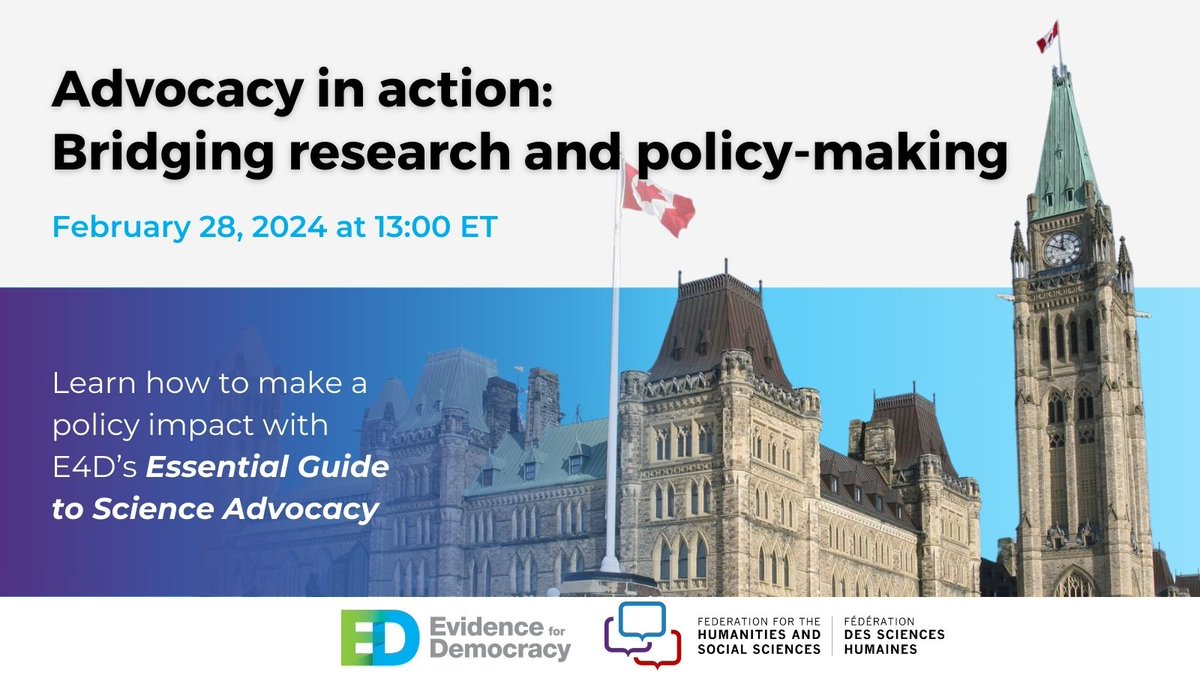 [1/2] Save the date! On February 28, we’re teaming up with @E4Dca to unpack the power of advocacy in research. Join us to learn advocacy tips and discover how to move research to policy. Register here 👉 ow.ly/arI850Qwlnz