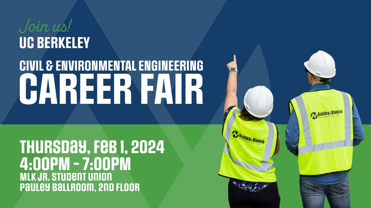 Ashley & Vance Engineering (@ashleyvanceengr) on Twitter photo The UC Berkeley Spring Civil & Environmental Engineering Career Fair is TOMORROW! This is the perfect opportunity to chat with our engineers and see what we have to offer! We'll see you there. 💙💛
.
.
.
#UCBerkeley #careerfairs <a href="/UCBerkeley/">UC Berkeley</a> The UC Berkeley Spring Civil & Environmental Engineering Career Fair is TOMORROW! This is the perfect opportunity to chat with our engineers and see what we have to offer! We'll see you there. 💙💛
.
.
.
#UCBerkeley #careerfairs <a href="/UCBerkeley/">UC Berkeley</a>