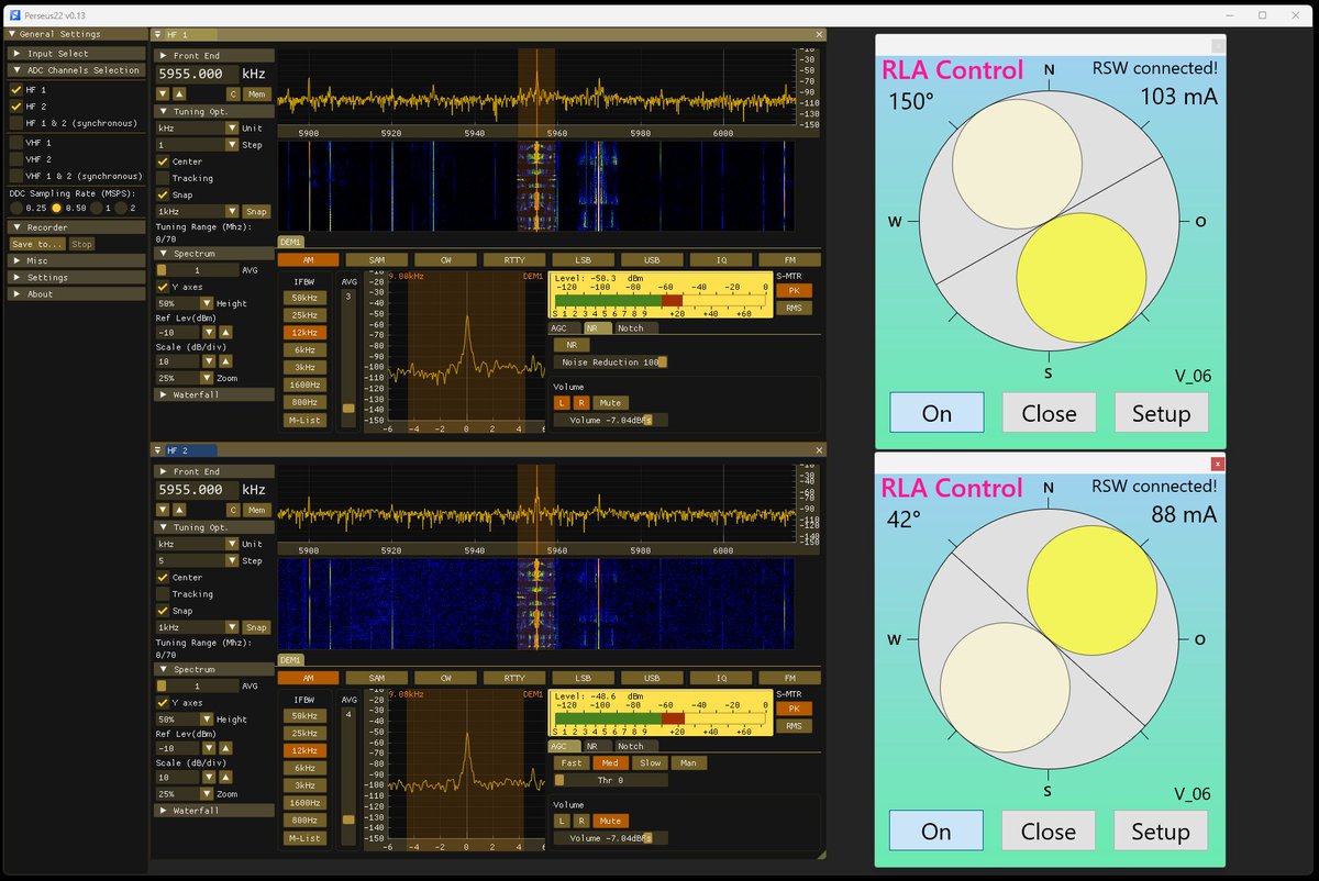 57erUser's tweet photo. My two #RLA4GS antennas, which are connected to the #Perseus22, are controlled via two control devices #RSW4 with optical rotary encoders via WLAN. Manual control is possible at any time, no extra control cable is needed for the control signals, just the antenna cable is enough. https://t.co/jXB8fVeUuB