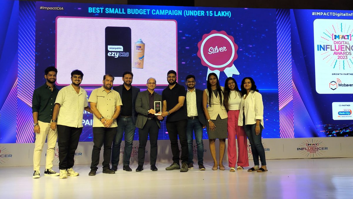 Celebrating Excellence 🌟Heartfelt Congratulations to the Exceptional Winners of the #ImpactDigitalInfluencer Awards!

Category: Best Small Budget Campaign (Under 15 Lakh)

Winners: @FCBKinnect @asianpaints

#IMPACTDigitalInfluencerAwards #InfluencerAwards #InfluencerCampaigns