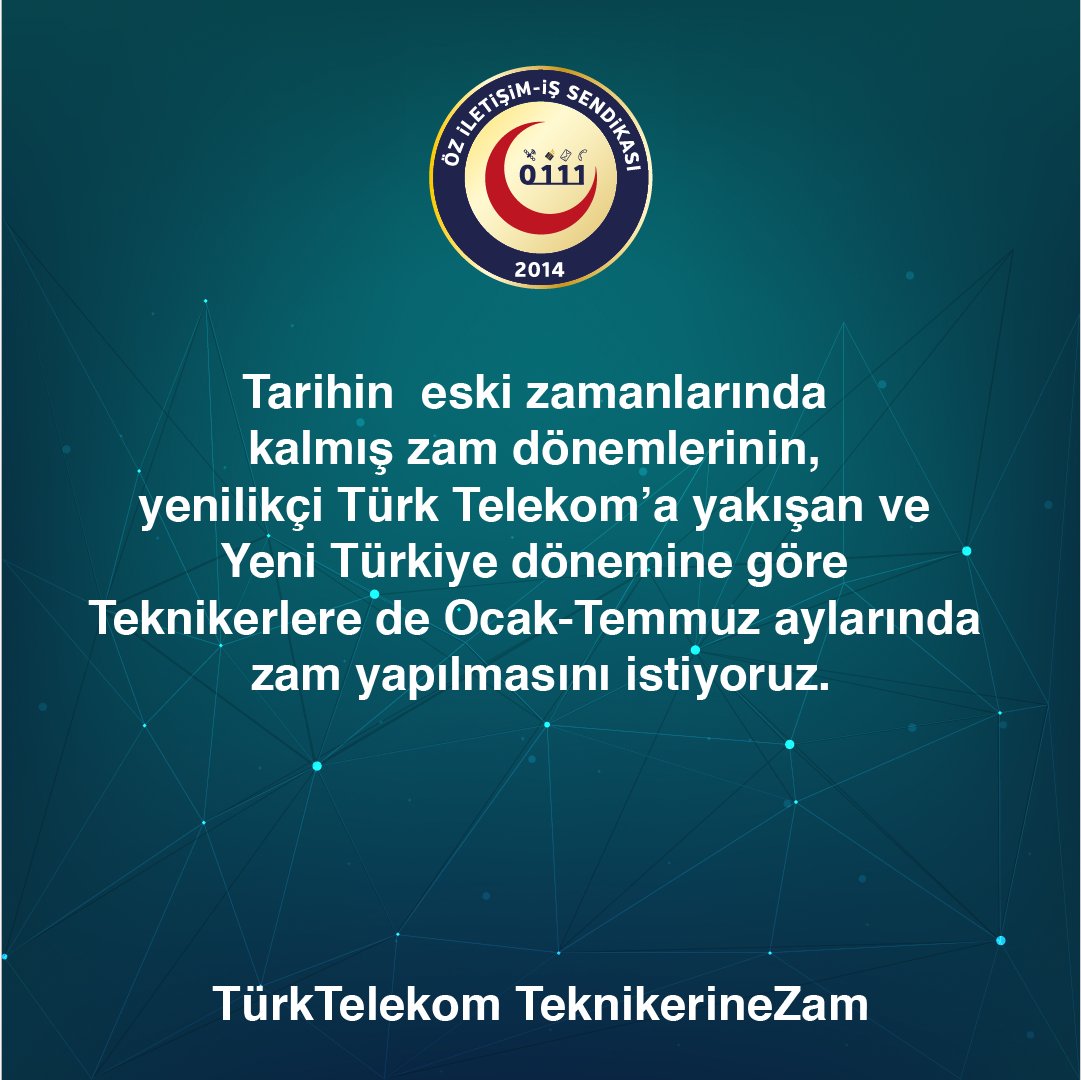 Mert (@yolcu4449) on Twitter photo Tarihin eski zamanlarında kalmış zam dönemlerinin, yenilikçi Türk Telekom'a yakışan ve Yeni Türkiye dönemine göre Teknikerlere de Ocak-Temmuz aylarında zam yapılmasını istiyoruz.
TürkTelekom TeknikerineZam
<a href="/umitonaltr/">Ümit Önal</a> <a href="/TurkTelekom/">Türk Telekom</a> <a href="/UABakanligi/">T.C. Ulaştırma ve Altyapı Bakanlığı</a> Tarihin eski zamanlarında kalmış zam dönemlerinin, yenilikçi Türk Telekom'a yakışan ve Yeni Türkiye dönemine göre Teknikerlere de Ocak-Temmuz aylarında zam yapılmasını istiyoruz.
TürkTelekom TeknikerineZam
<a href="/umitonaltr/">Ümit Önal</a> <a href="/TurkTelekom/">Türk Telekom</a> <a href="/UABakanligi/">T.C. Ulaştırma ve Altyapı Bakanlığı</a>
