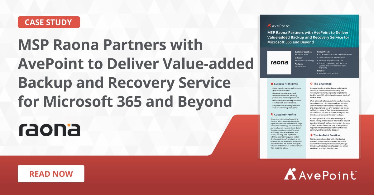 AvePoint's tweet photo. Learn how this #MSP partnered with AvePoint to deliver comprehensive backup and recovery services for its clients 👉 https://t.co/6yyzDSomM1 https://t.co/QH76eOUbty