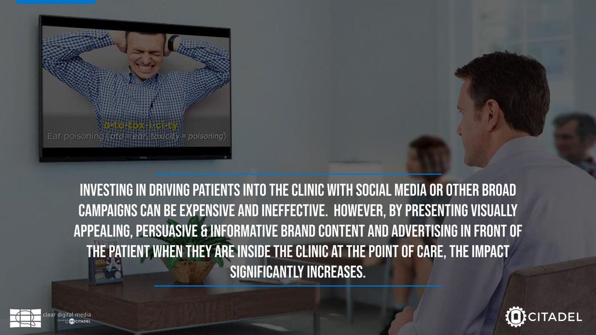 CDM TV provides you with educational, and entertaining content to drive patients to take action in their health care journey! Create a first impression your patients will never forget, visit cleardigitalmedia.net for more information!