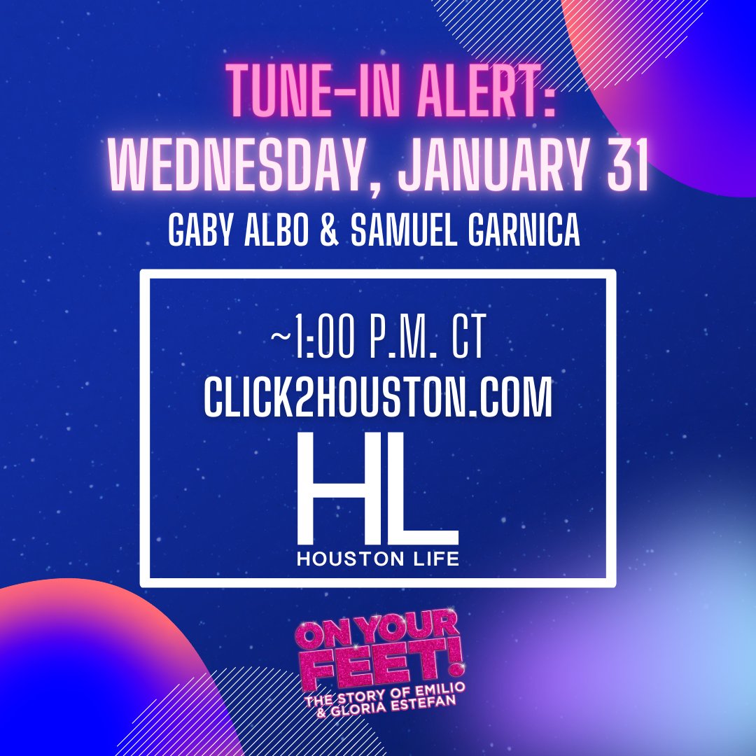 Watch live as Samuel Garnica and Gaby Albo and Samuel Garnica, talk all things “ON YOUR FEET!”at Theatre Under the Stars with Heather Kansteiner. Gaby and Sam will also perform “Here We Are” LIVE! 🎶  Texas viewers can tune into their TVs at ~1:00 PM CT on KPRC Channel 2 Houston.