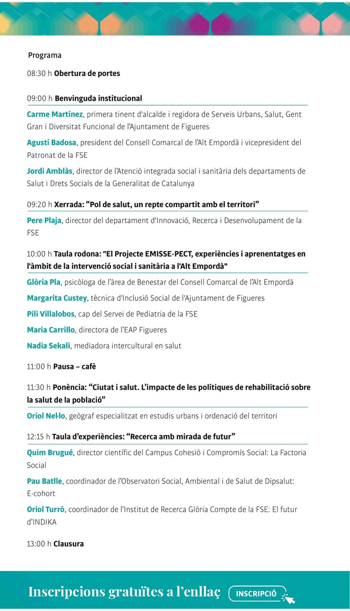 Dijous 15 de febrer tenim moltes coses a explicar! Coses fetes, coses en marxa i coses que vindran. #salutsocial #territori #emporda #figueres