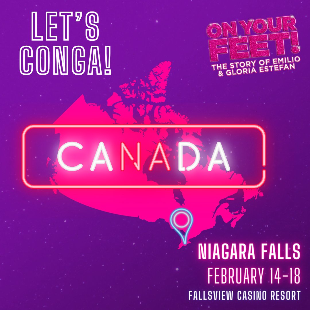 LET’S CONGA, CANADA! “ON YOUR FEET!” is coming to Niagara Falls February 14-18 at Fallsview Casino Resort - Avalon Theatre. 🇨🇦  Will we see you there? Comment below! 💃 🕺

🎟️Get your tickets today at onyourfeetmusical.com