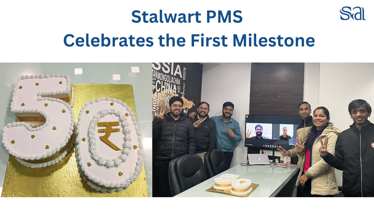 Stalwartsadvise's tweet photo. ๐ขStalwart PMS crosses Rs 50 Cr in assets under management within eight months of launch. Here's team Stalwart celebrating its first milestone. #HalfCentury #NextStop100 https://t.co/ortqznBuc4