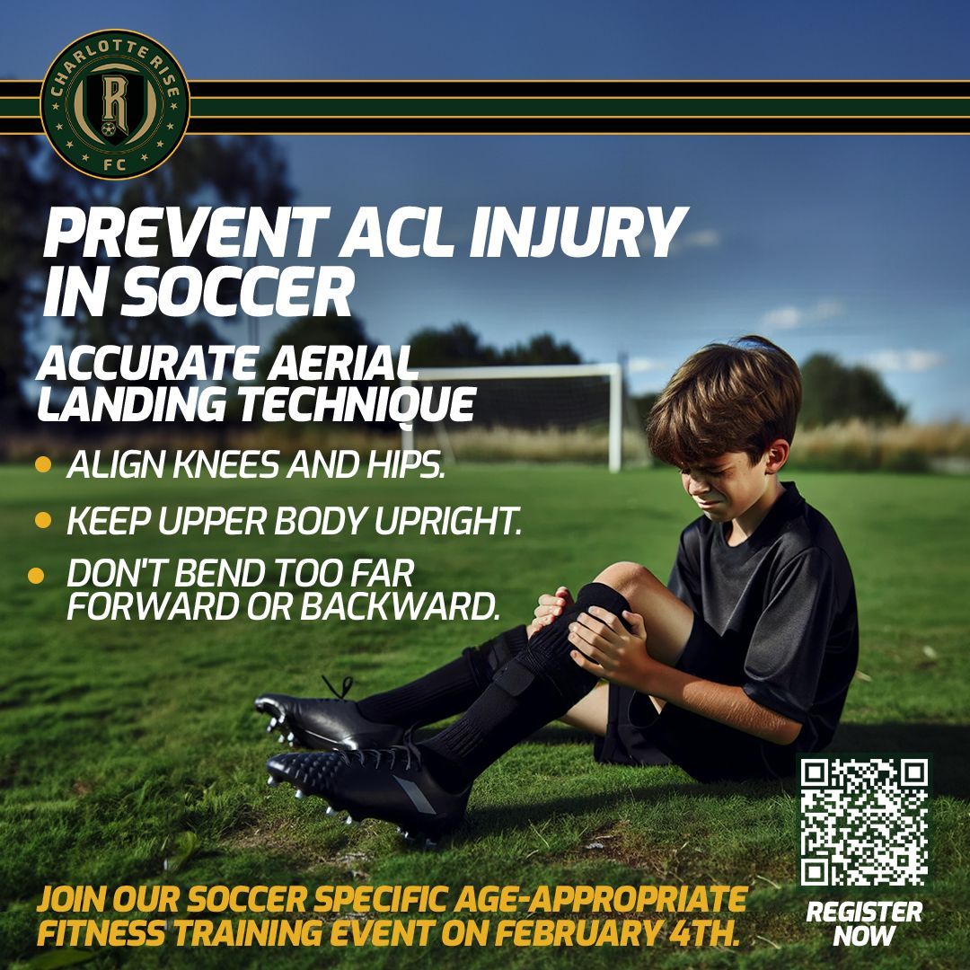 CharlotteRisefc's tweet photo. Learn how to prevent ACL injuries in soccer with easy-to-follow training and strength-building tips from fitness training expert, Mike Whiteman. 

#CharlotteRiseFC #SoccerTraining #RunningExercises #YouthSoccerClub #AthleticDevelopment #FreeEvent #YouthSoccer #ExcitingEvent https://t.co/Ft3xSc0mto