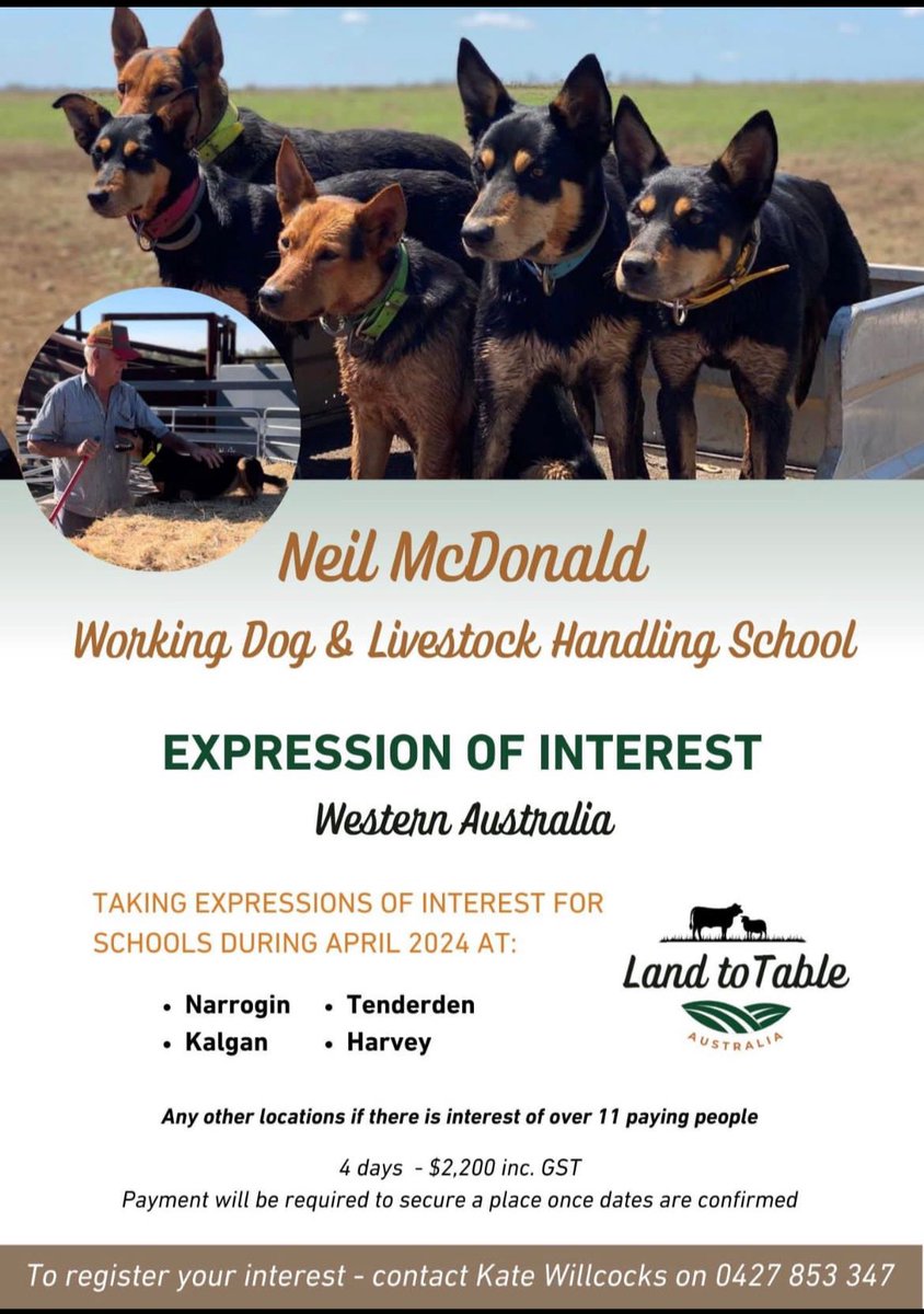 snoopdingo's tweet photo. Good opportunity for anyone interested in learning some new techniques for stock handling 
#landtotable #workingdogs
#livestock #ag https://t.co/hyzGWwlcJI