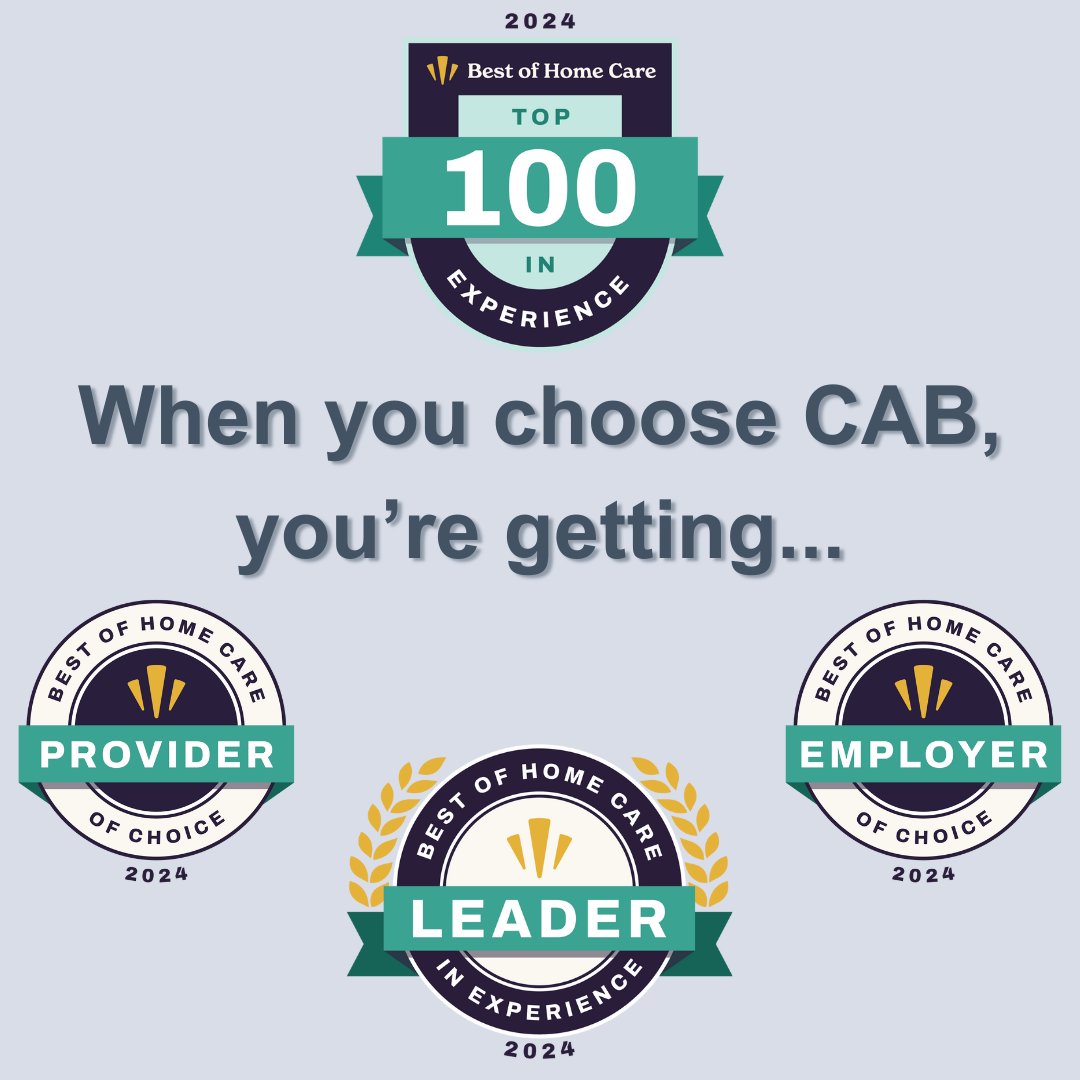 Caring4urblock's tweet photo. We are excited to announce for the second year in a row, CAB has won the Home Care Pulse Top 100 award! Thank you to each of our employees and clients that make this possible.

#HCP #Caregiving #HomeCare https://t.co/njul9HfHai