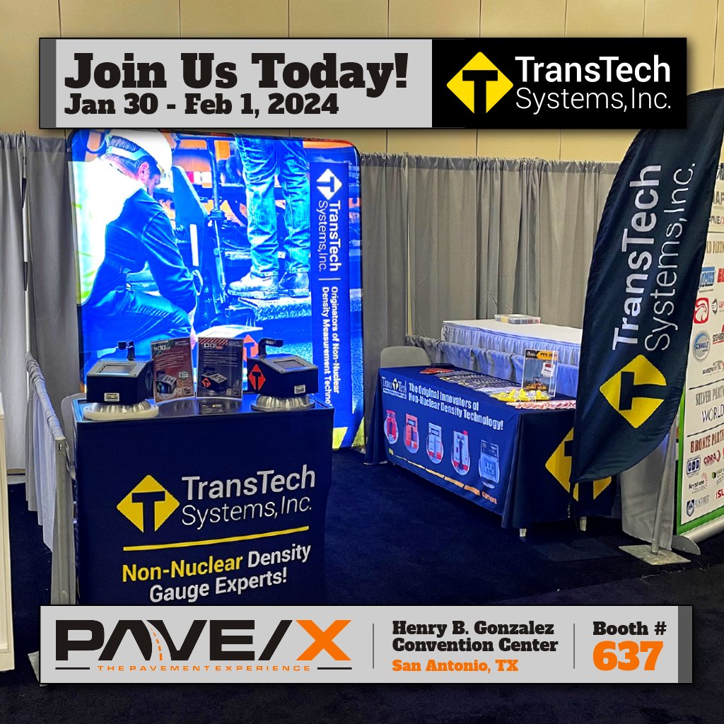 TransTechSystem's tweet photo. It's finally here, PAVEX 2024! 🔥 Join us today and tomorrow in booth #637 and talk to our main man John Lamond about the benefits of using our #NonNuclear density technology on all of your #AsphaltPaving projects. 🤜🤛 https://t.co/duYvuuqijC #TransTechSystems #PaveXShow https://t.co/oV1TYfvTZU