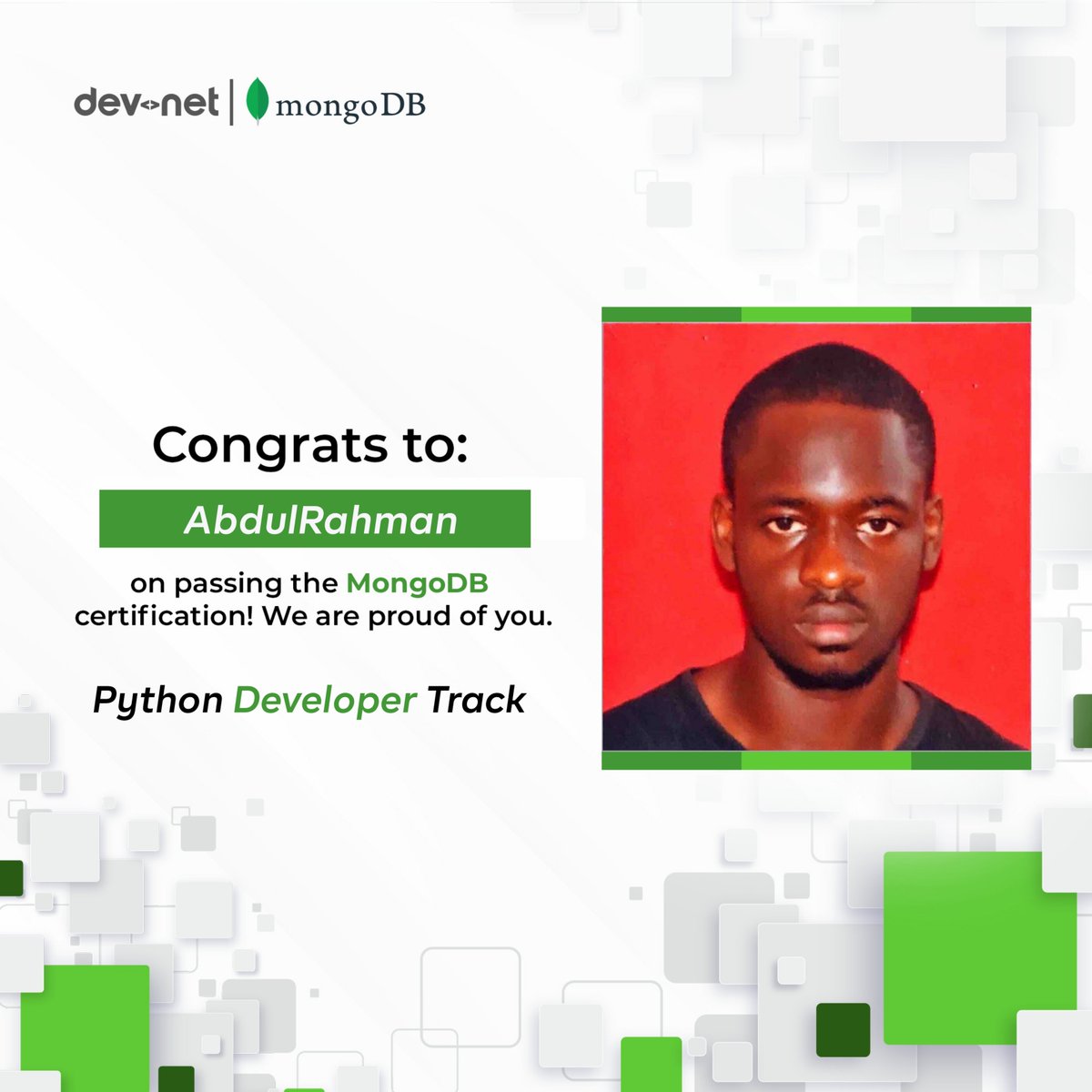 devnet_tech's tweet photo. Congratulations to @IbrahimARah_Man. Abdulrahman passed the MongoDB Associate Developer exam in grand style! Keep soaring high!

#DevNet #MongoDB https://t.co/EtcumlXlTg