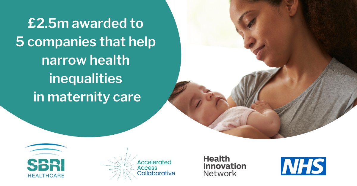 SBRI Healthcare (@sbrihealthcare) on Twitter photo We are delighted to announce £2.5m has been awarded to 5 companies helping narrow inequalities in maternity care. They are:
@RealBirthco
<a href="/F4HGroup/">First 4 Health Group</a>
@anyalatchaid
@damibu
JANAM app from <a href="/angiedoshani/">Angie Doshani</a> <a href="/Leic_hospital/">Leicester's Hospitals</a>
sbrihealthcare.co.uk/news/sbri-heal… We are delighted to announce £2.5m has been awarded to 5 companies helping narrow inequalities in maternity care. They are:
@RealBirthco
<a href="/F4HGroup/">First 4 Health Group</a>
@anyalatchaid
@damibu
JANAM app from <a href="/angiedoshani/">Angie Doshani</a> <a href="/Leic_hospital/">Leicester's Hospitals</a>
sbrihealthcare.co.uk/news/sbri-heal…