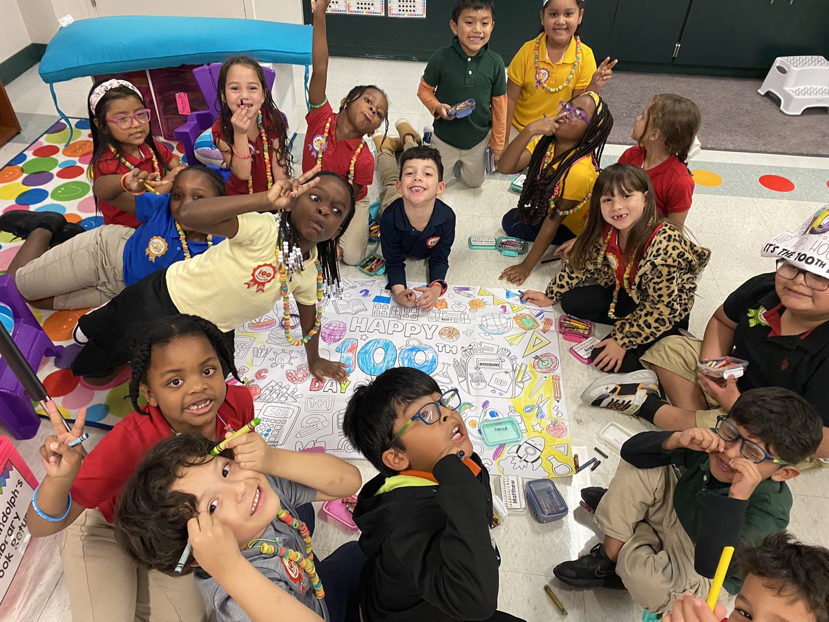 MissRandolphK's tweet photo. Some highlights from our 100th Day Celebration yesterday!! 🎉We loved making 100 fruit loop necklaces, counting groups of 10 to fill a sticker sheet and coloring a giant coloring sheet together!! 🥳😍🌈✨💗 @hceotters #kindercrew #100daysofschool #ccpsfamily https://t.co/Ja7hFvfLS5
