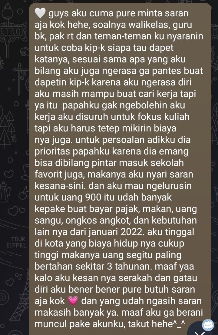convomfs's tweet photo. 🤍 hehe maaf ya semuanya kalo kesan nya aku serakah atau gimana🙏🏻, aku pure cuma ingin bertanya aja karena aku bener bener bingung dan butuh saran dari kalian🙏🏻.
maaf banget kalo di menfess sebelum nya aku terkesan gatau diri apa gimana, barangkali ada  (cont..) https://t.co/zuih4iYg8z
