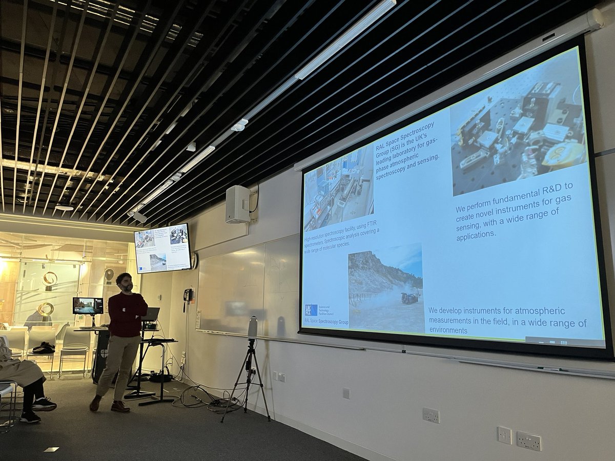 DurhamQLM's tweet photo. Dr Thomas Wall from @RAL_Space_STFC came to Durham today and introduced his work on gas sensing using laser based spectroscopy. Rather than just doing experiments in the lab, his work allows measurements of the gas concentration in the field. It’s great to listen to his talk! https://t.co/RFbMLLsfQZ