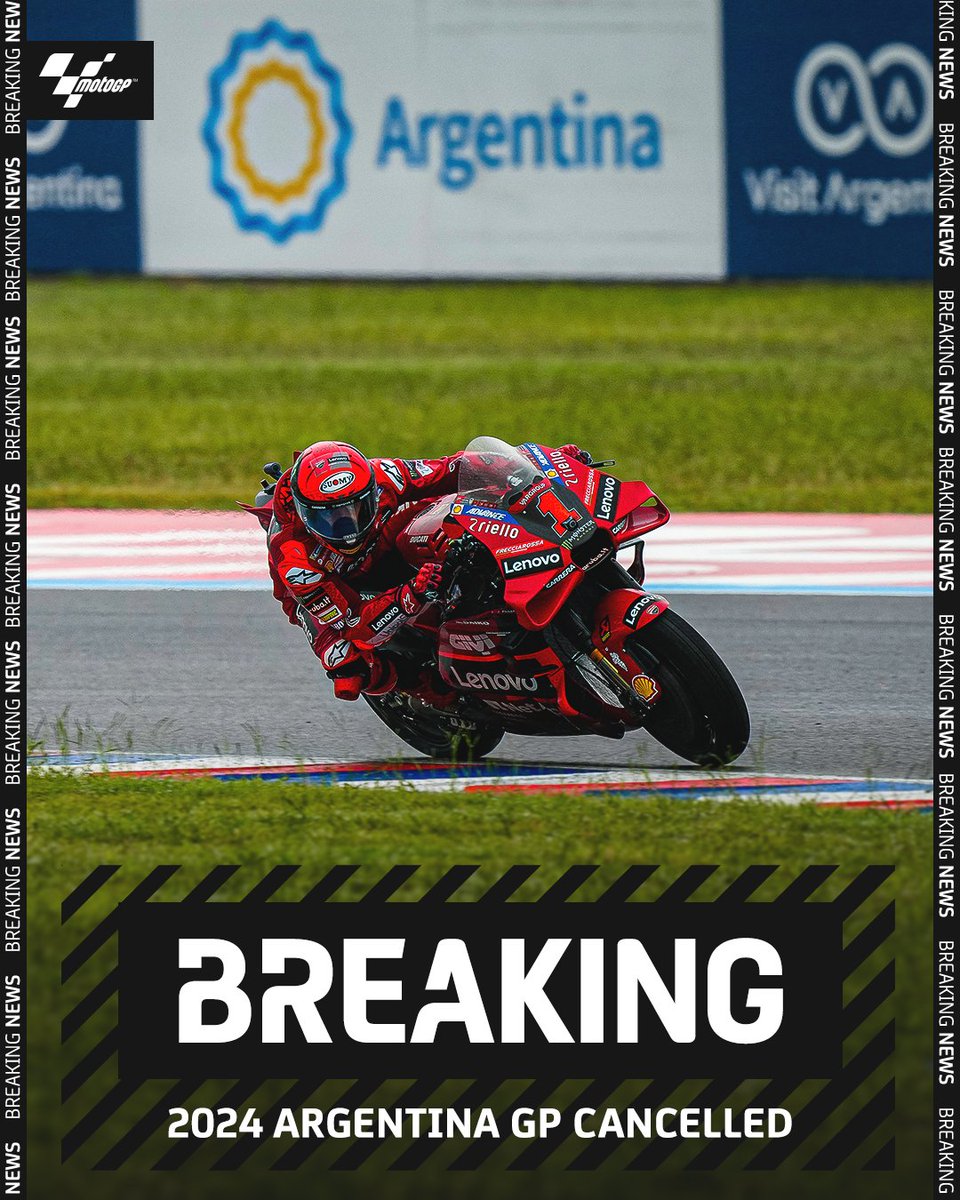 BREAKING: the 2024 #ArgentinaGP has been cancelled 🚨➡️ motogp.io/ARG24News

The event will not be replaced ❌

#MotoGP