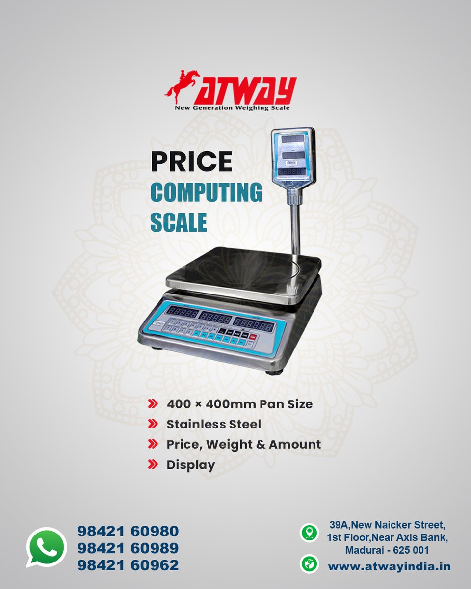 Price Computing Scale - Atway Madurai #weighingscale #loadcell #machine #weight #industrial #platform #tabletop #leddisplay #Digital #Stainlesssteel #BestPrice #Build #bestquality #generation #capacity #Pansize #accuracy #storage #features #trend #affordableprice #visitsite #new