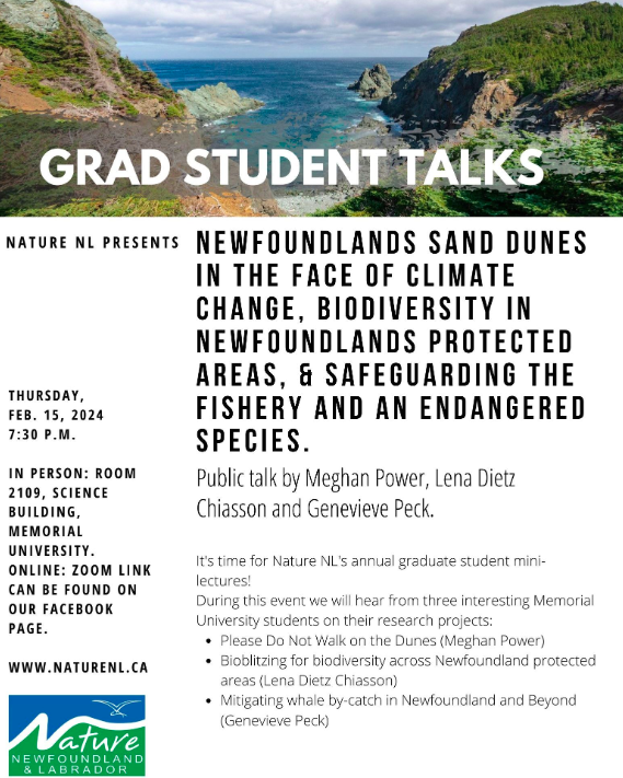 Mark your calendars for our Annual Graduate Student Night on February 15th! Join us as we delve into the fascinating world of nature conservation right here in our home province. Discover the valuable research initiatives shaping the future of our local ecosystems! #NatureNL