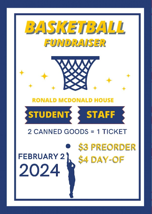 The Marketing program is sponsoring the Student vs. Staff Basketball Game this FRIDAY, FEBRUARY 2nd.  Ticket information is below.  Bring in two canned goods and you get a ticket for free!

Canned goods can be dropped off in ROOM 159 in the Whitmer building.