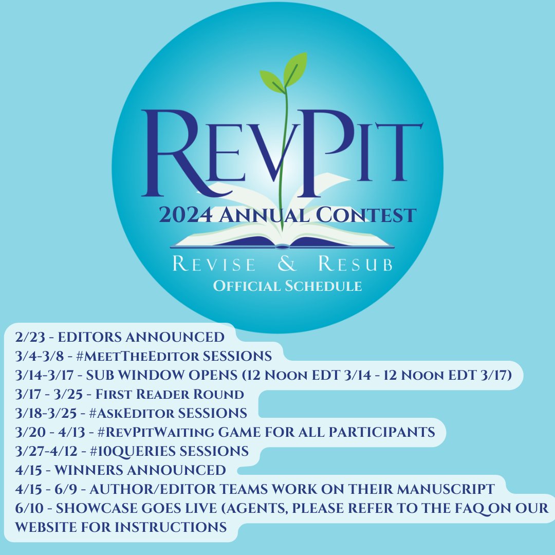 Reminder of the #RevPit 2024 Schedule. We're getting excited, folks! #writingcommunity