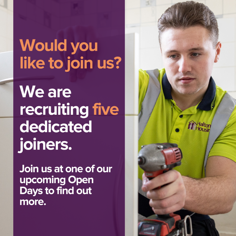 HaltonHousing's tweet photo. Newly qualified or time-served joiner looking for a new opportunity? We are recruiting five joiners to join our Homes team.

Drop into one of our recruitment Open Days and learn more about a varied and fulfilling career here at Halton Housing.

Find full details👇