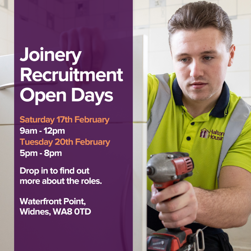HaltonHousing's tweet photo. Newly qualified or time-served joiner looking for a new opportunity? We are recruiting five joiners to join our Homes team.

Drop into one of our recruitment Open Days and learn more about a varied and fulfilling career here at Halton Housing.

Find full details👇