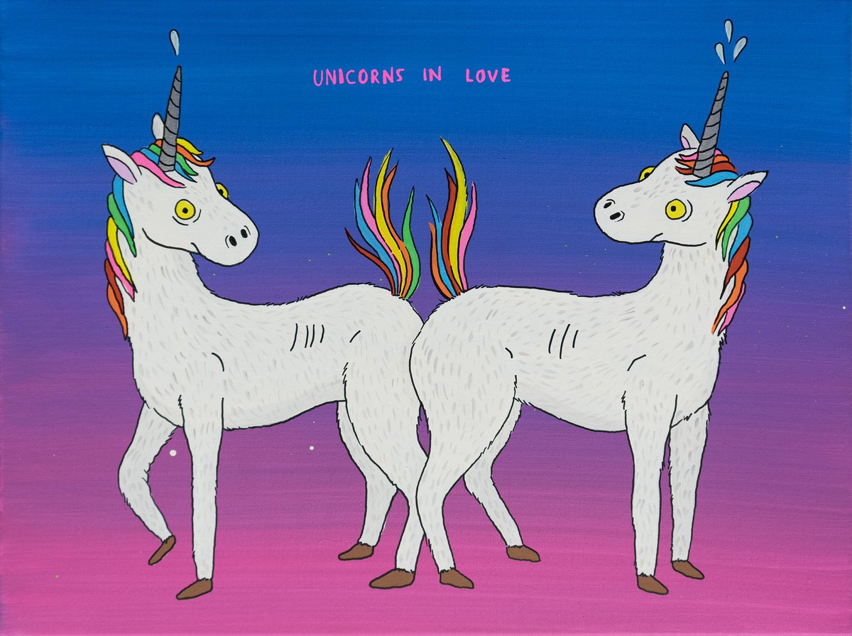 Unicorns in love (ass to ass)
🦄🌈🍑
mixed media on canvas
40x30 cm
2024
•
potete trovare gli unicornoidi in ammmore e altre nuove paperosità nella Secret Room dello Studio Raffaelli ad Artefiera Bologna, 2-4 febbraio 2024
#unicorn #inlove #painting #laurinapaperina