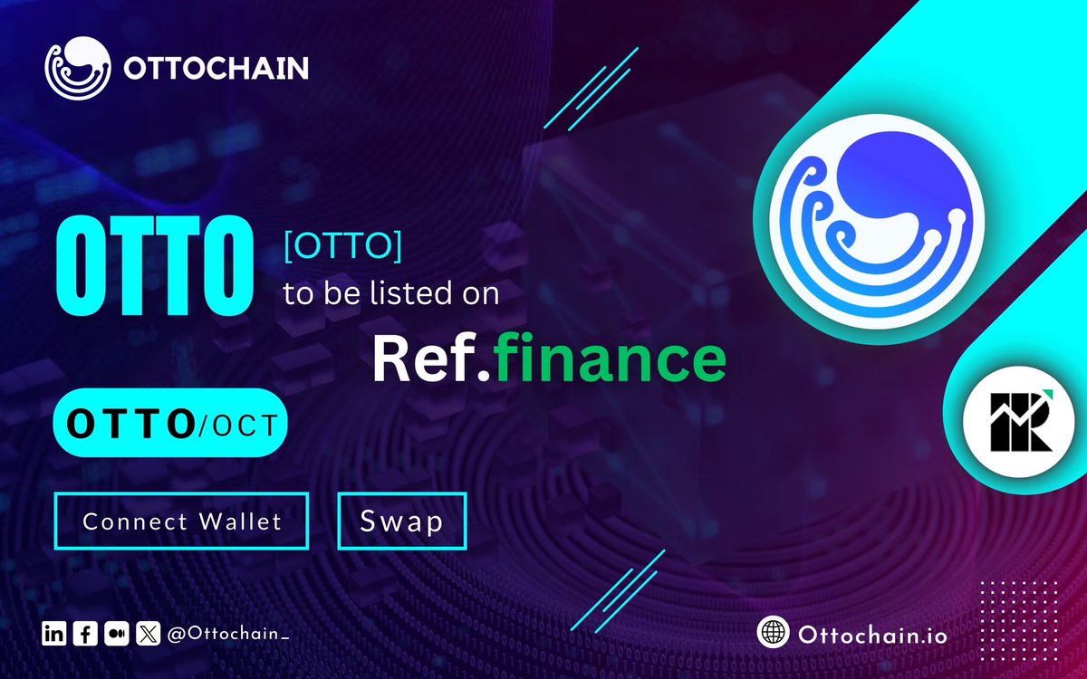ottochainn's tweet photo. 📢🚨🚨 $OTTO trading Is live on Ref Finance @finance_ref 🔥🔥🚀🚀
👉Valid contract address: 4e807467ba9e3119d5356c5568ef63e9c321b471.factory.bridge.near
📊Trading pair: OTTO/OCT
🔗you can trade and swap $OTTO/OCT on Ref Finance via: https://t.co/ZpGxTx23wr
#OTTOListing #OTTO #OCT #NEAR