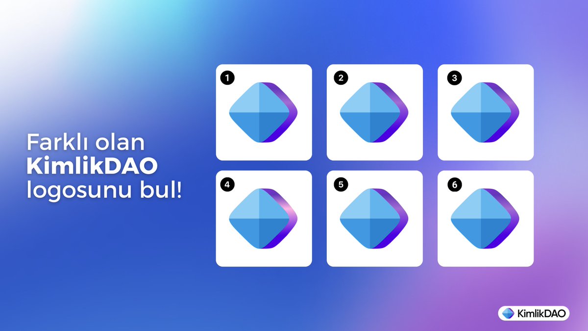 KimlikDAO's tweet photo. Farklı olan KimlikDAO logosunu bul! 🔍

💸 Toplamda 100 USDT (4x25) ödül kazanan 4 kişiden biri olmak için

∙ Farklı olan logonun numarasını bu tweetin altına yaz
∙ Yorumlara 1 arkadaşını etiketle
∙ @KimlikDAO'yu takip et
∙ RT ve like

#Çekiliş 72 saat sonra açıklanacaktır.⏳