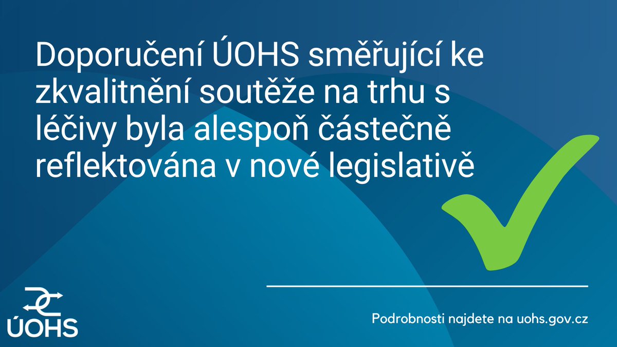 ÚOHS na počátku loňského roku vydal závěrečnou zprávu z rozsáhlého  sektorového šetření v oblasti distribuce léčiv. Svá zjištění doprovodil i řadou doporučení, přičemž mnohá z nich již byla alespoň částečně reflektována v nově přijímané legislativě. uohs.cz/cs/informacni-…
