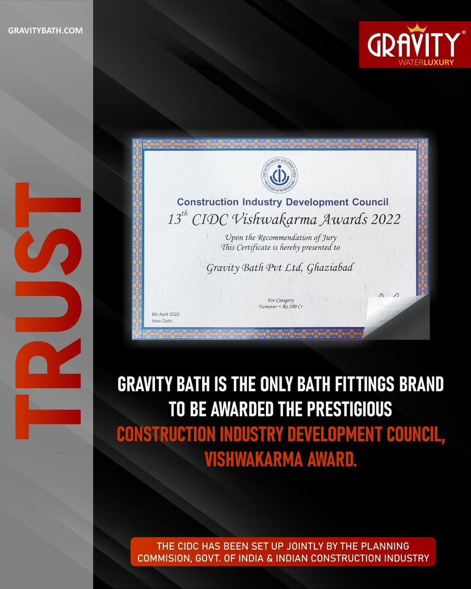 gravity_bath's tweet photo. At #GravityBath we live by the principles of #Trust, #Quality &amp; #Responsibility; that's why we adhere to the highest industry standards while crafting our products. To know more visit https://t.co/gjMvXlkaVZ

#trust #quality #industrystandards #cidc #isi #bis #bathroomfittings https://t.co/uzjSYMKhnp