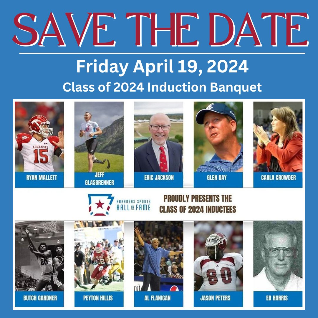 Join us on Friday, April 19th at the State House Convention Center as we honor some of the top athletes in Arkansas! Our new induction class includes Eric Jackson, Glen Day, Carla Crowder, and more! GET TICKETS HERE - arksportshalloffame.com/copy-of-2023-i…