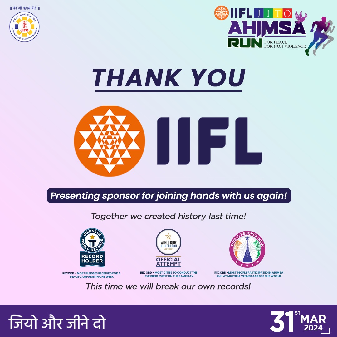 "Run with purpose, run with passion, run for peace – because every step counts."
Welcoming IIFL FINANCE on board with us for #ahimsarun
