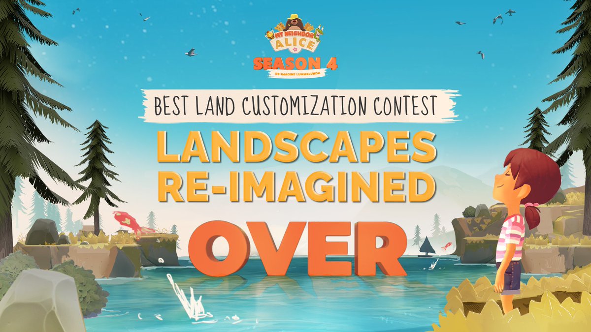MyNeighborAlice's tweet photo. The Landscapes Re-imagined contest is OVER! 🚀
Submit your entry by QUOTE RETWEETING this post with:
✅ 4 images of your customized land plot
✅ Land ID No.
✅ Discord Username
✅ Hashtags
#MNAEntry #LandCustomization #MyNeighborAlice
Submission closes on Feb. 1, 3 PM CET! ⌛️