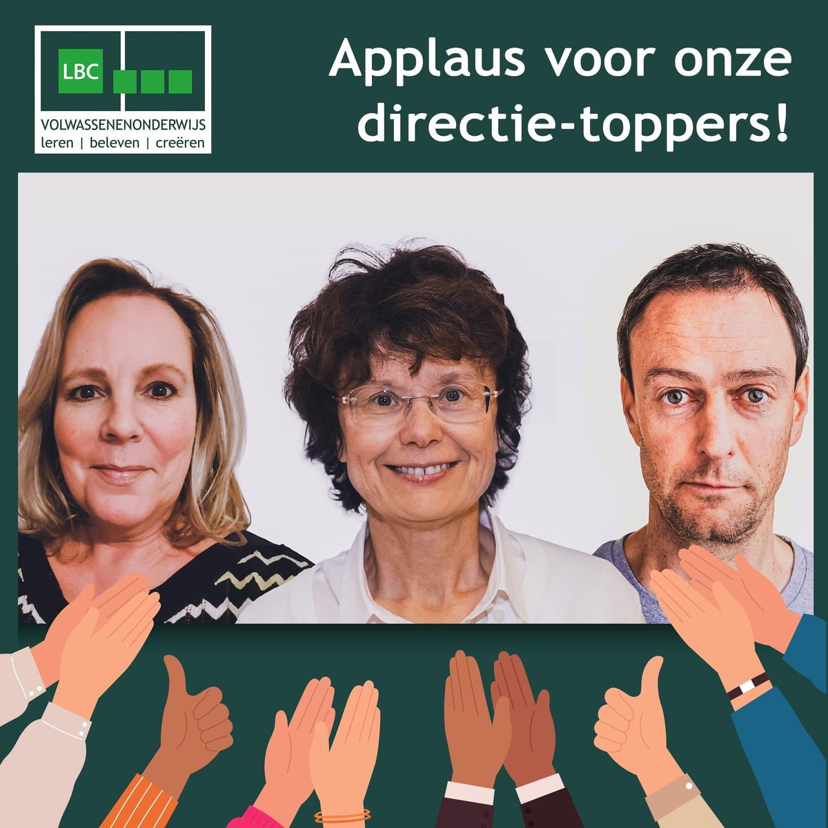 Vandaag willen we graag onze directie in de bloemetjes zetten!
Geef een applausje voor onze directie-toppers: 
Hilde, Katrien en Stefaan 👏
#dagvandedirecteur 
#LBC #lbconderwijs #Sintniklaas #volwassenenonderwijs #lerendoetgroeien #altijdeenredenombijteleren