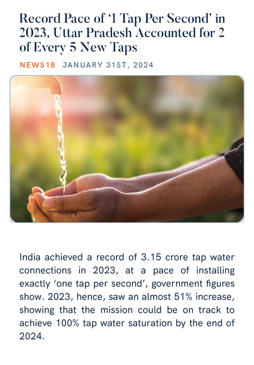 guru____03's tweet photo. Record Pace of ‘1 Tap Per Second’ in 2023, Uttar Pradesh Accounted for 2 of Every 5 New Taps
https://t.co/Mf9HVpB97M via NaMo App https://t.co/hjznlKtYr5