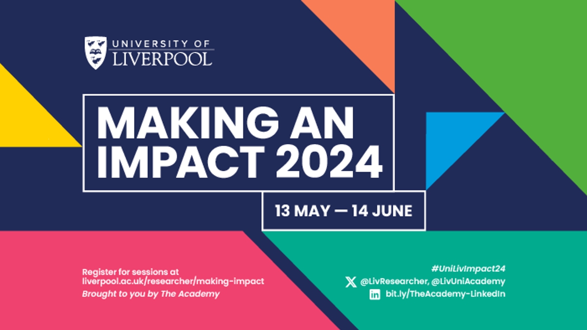 Save the date! Making An Impact 2024 runs from 13 May - 14 June, offering diverse workshops, expert speakers, networking opportunities, hands-on and experiential learning, all designed to help you translate your research into tangible solutions! liverpool.ac.uk/researcher/mak…